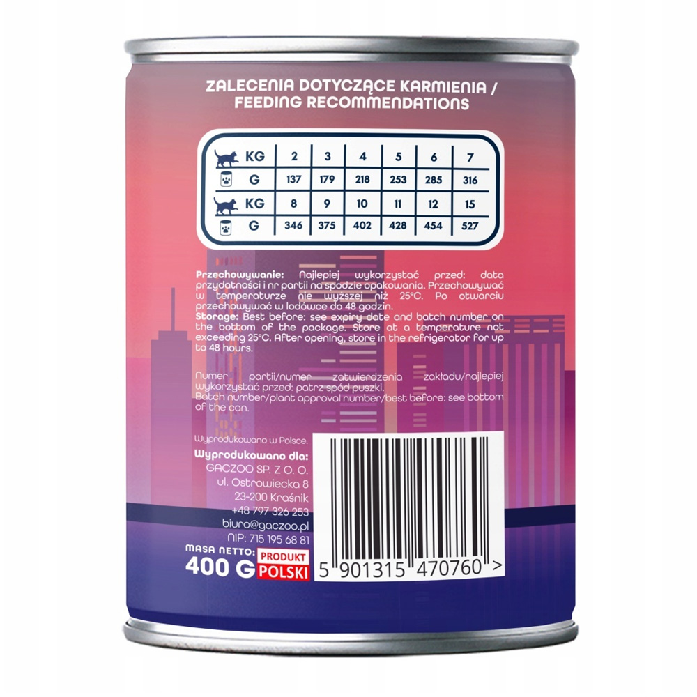 Gaczoo Miejska Miska karma mokra dla kota Kaczka pieczona Style 400g